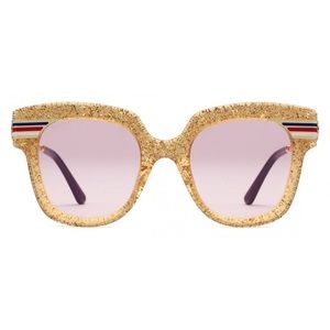 Authentic Gucci GG0281SA Gold Glitter Cat Eye Sunglasses